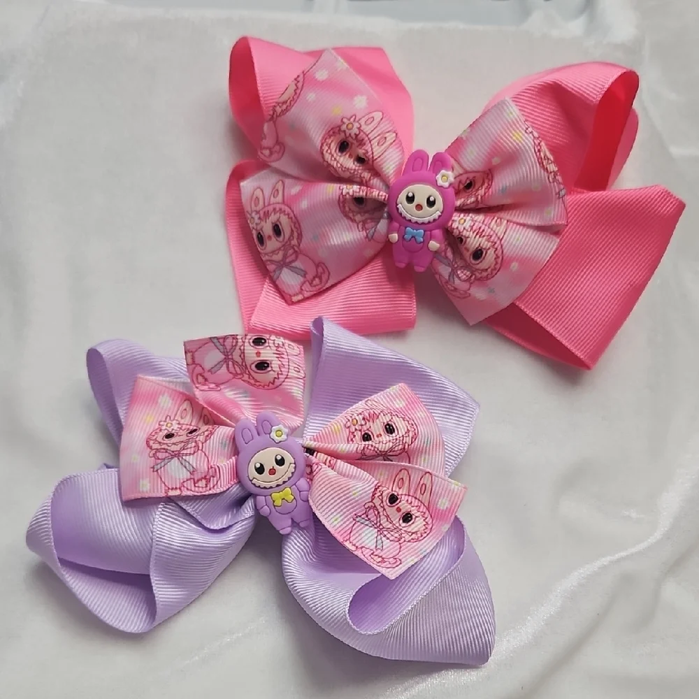 Girl's Set of 2 Labubu Monsters Hairbows Hair Accessories Clip On Cute Trendy